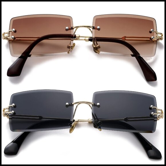 Vintage Rimless Rectangle Sunglasses Retro Chic Gradient Lens UV400 Protection main image 5